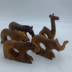 Five Hand-carved Wood Exotic Animal Napkin Holders